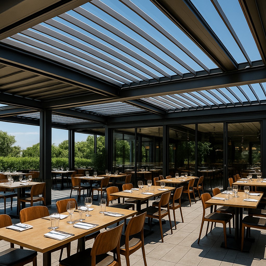 Commercial retractable roof for restaurant